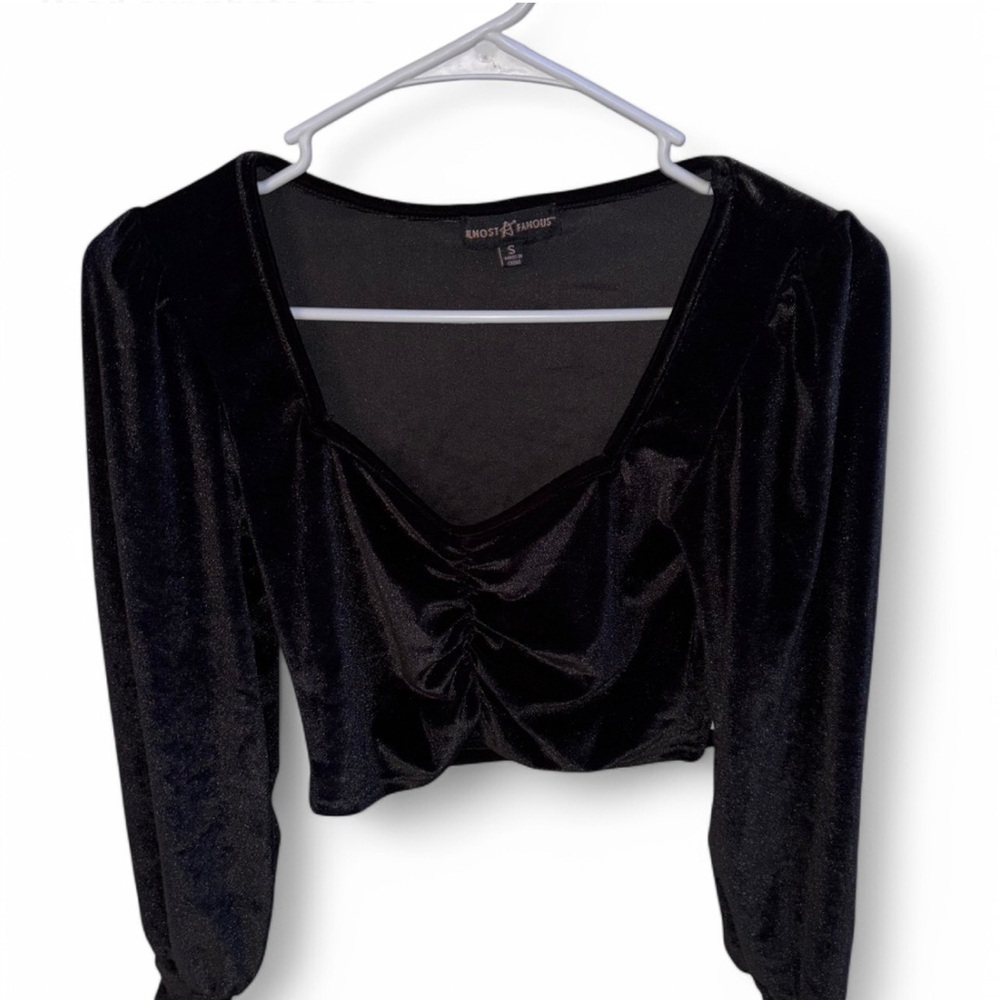 Elegant Black Velvet Crop Blouse